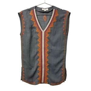 THML Blue Check with Coral & Pink Embroidered Accent Sleeveless Tunic Top XS